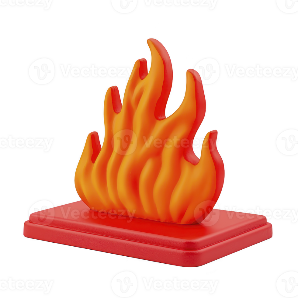 Vibrant 3D illustration of stylized flame on red base, showcasing bright orange and yellow colors. design is bold and eye catching, perfect for creative projects png