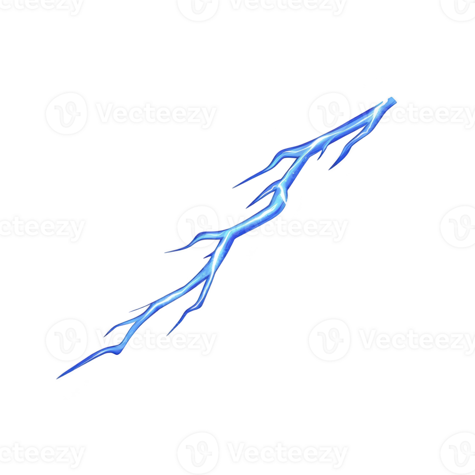 Bright blue lightning bolt with jagged shape on transparency background, creating striking and dynamic visual effect png