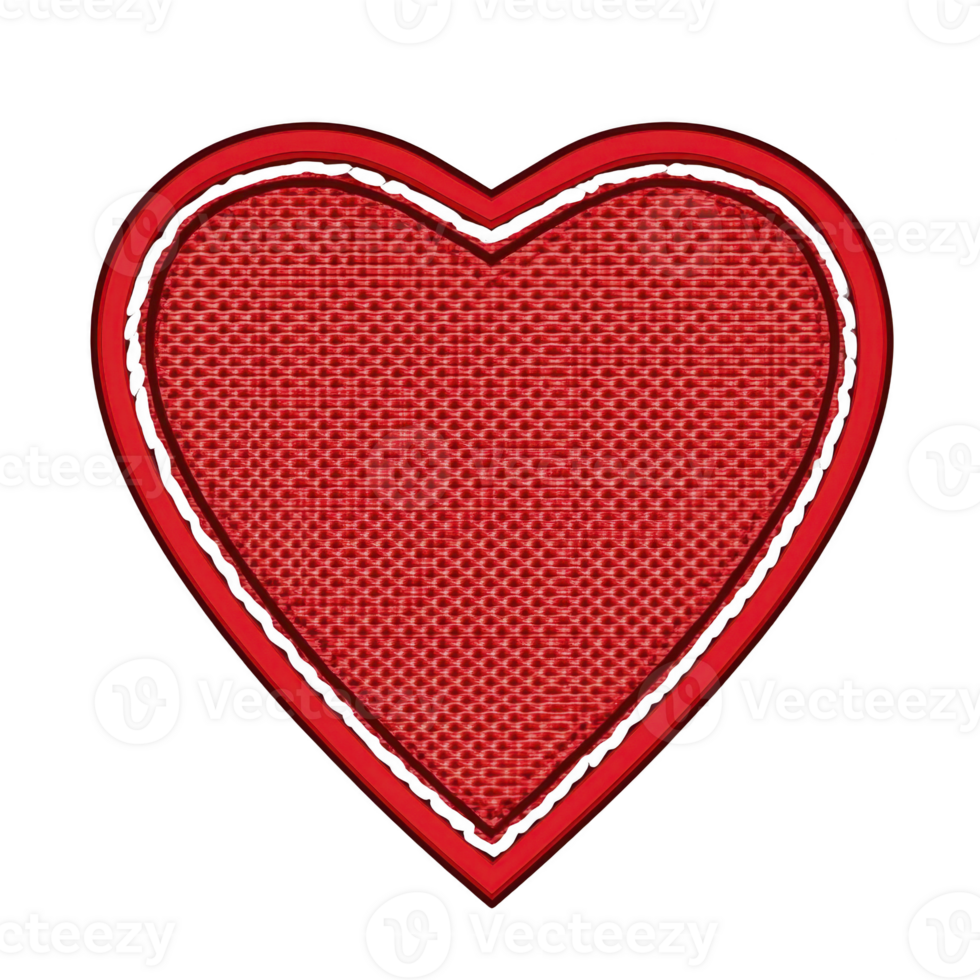 Red heart shaped patch with textured surface and bold outline, symbolizing love and affection. design is simple yet striking, perfect for crafts or decoration png