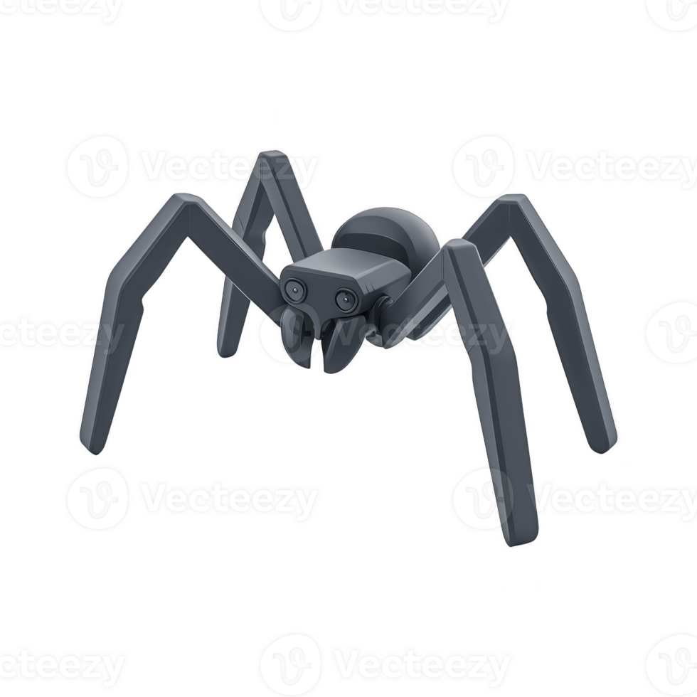 3D illustration of robotic spider with sleek, metallic design and articulated legs, showcasing futuristic and mechanical appearance png
