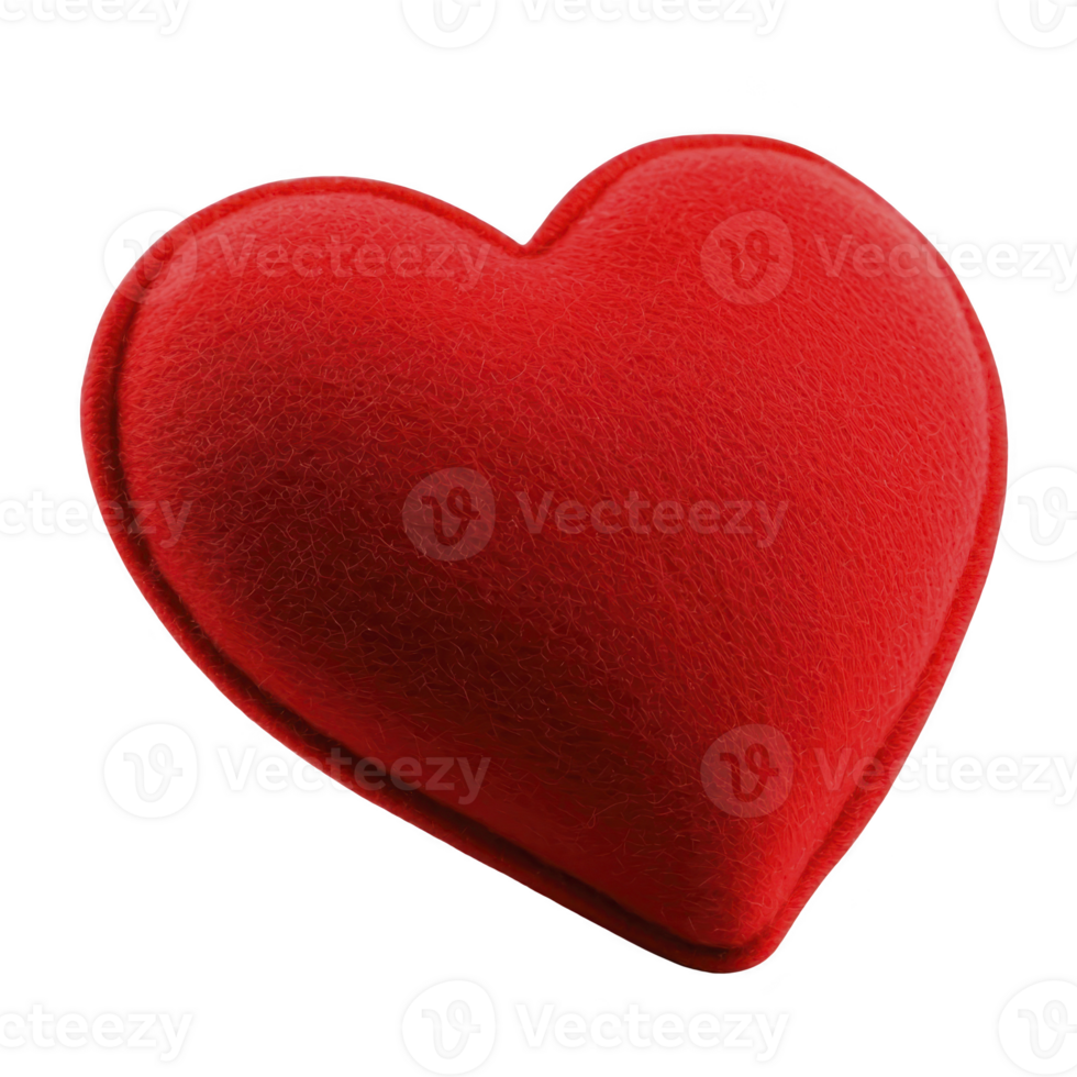 Plush red heart with soft texture, symbolizing love and affection, isolated on transparency background. Perfect for Valentine Day, romantic gifts, or decorative purposes png