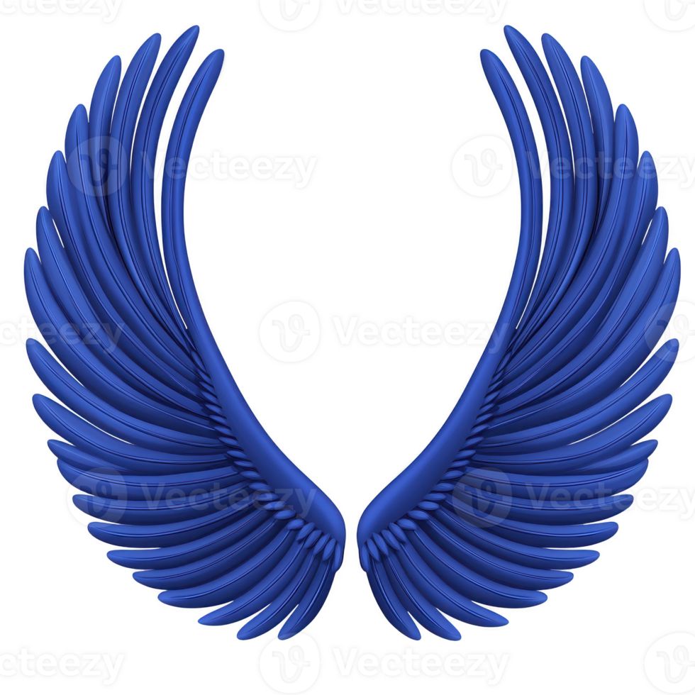 Blue angel wings with sleek, symmetrical design, evoking sense of freedom and grace. vibrant color and smooth texture add modern, artistic touch to classic wing shape png