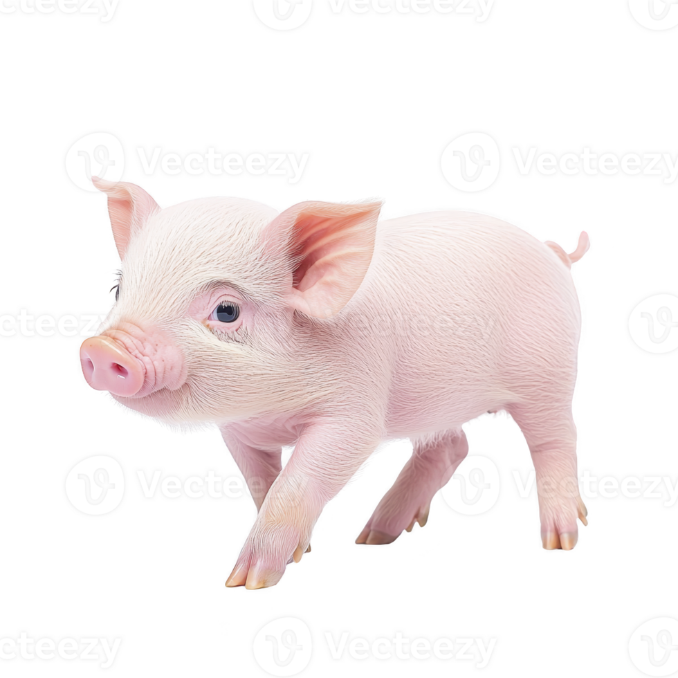 Cute pink piglet stands on transparency background, showcasing its small size and adorable features. piglet soft fur and curious expression add to its charm png