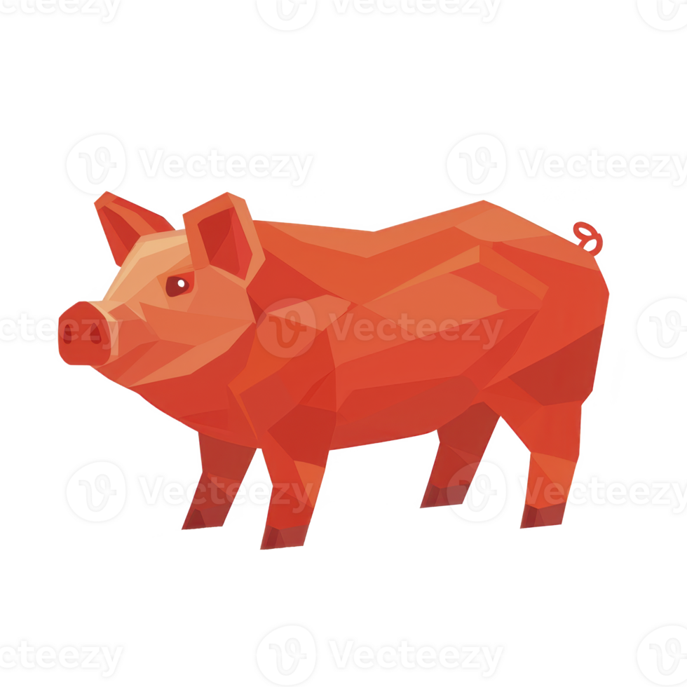 Geometric illustration of pig in vibrant shades of orange and red, showcasing modern and artistic style. polygonal design gives pig unique and abstract appearance png