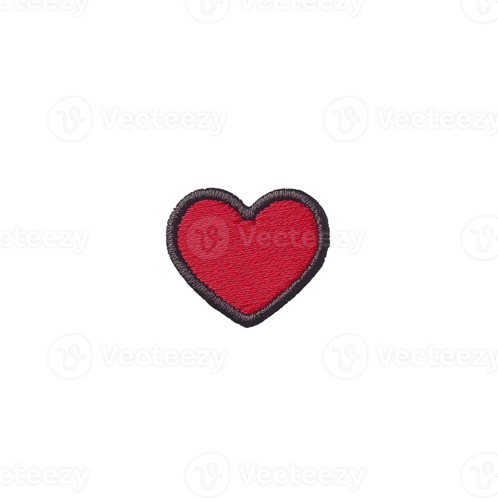 Red heart patch with black border, symbolizing love and affection, isolated on transparency background. embroidered design is simple yet expressive, perfect for clothing or accessories png