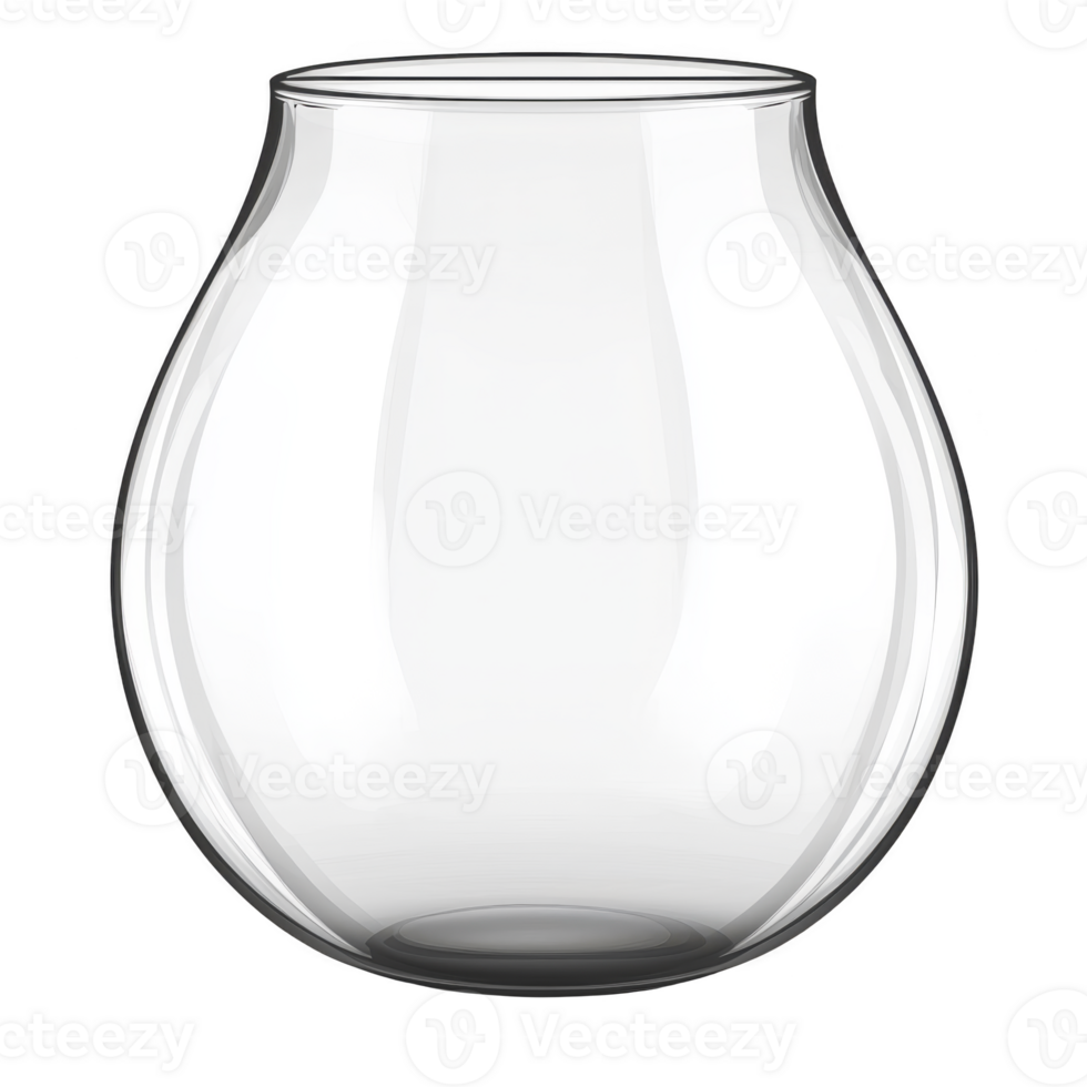 Clear, elegant glass vase with rounded shape, perfect for minimalist home decor or floral arrangements. Its simplicity and transparency add touch of sophistication to any setting png