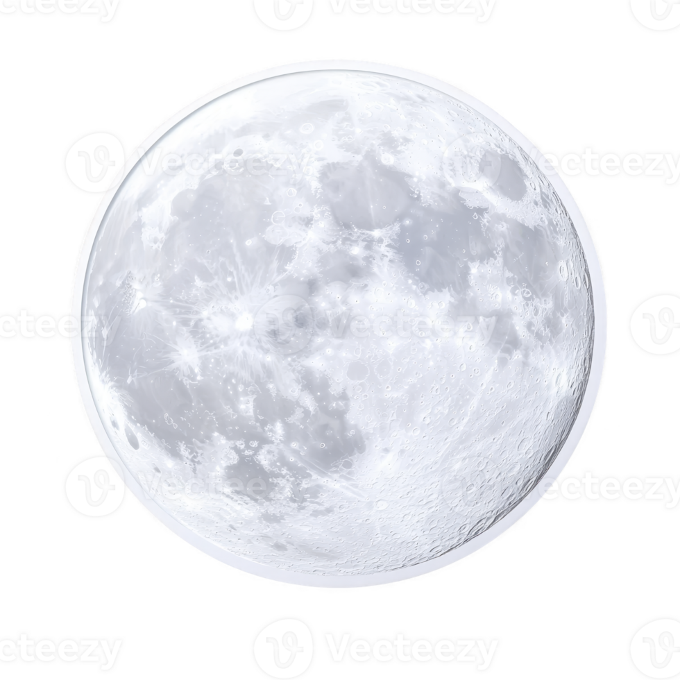 Bright, full moon with detailed craters and glowing appearance against transparency background, evoking sense of wonder and tranquility png