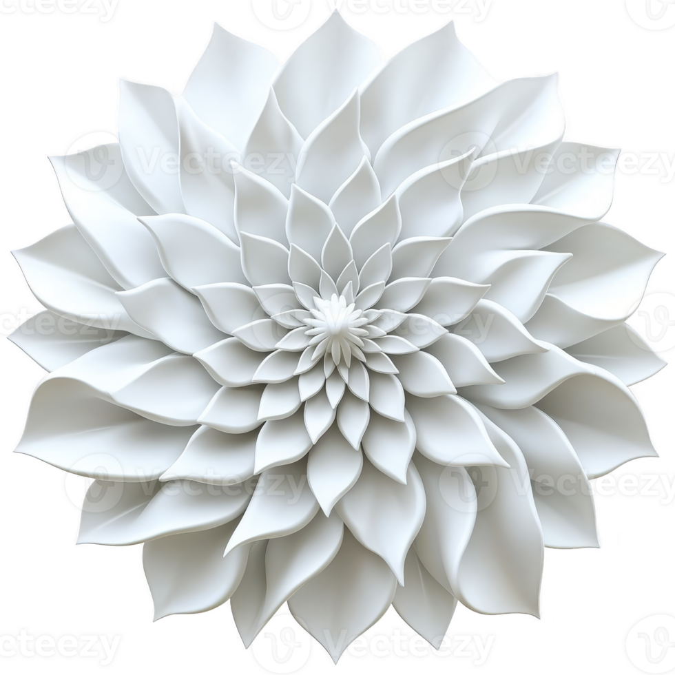 Stunning white dahlia flower with intricate layers of petals creates captivating and elegant design, showcasing nature beauty in symmetrical pattern png