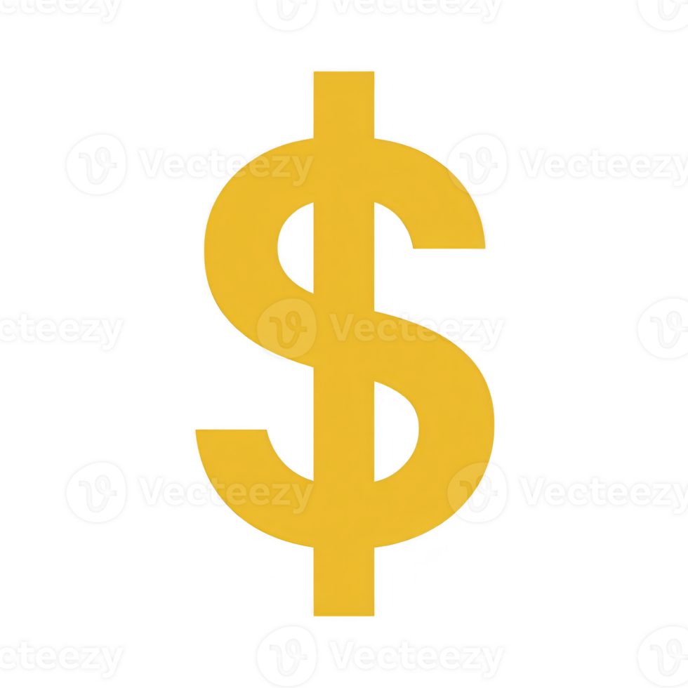 Large yellow dollar sign symbol on transparency background, representing finance, wealth, and currency. bold design emphasizes economic concepts and monetary themes png