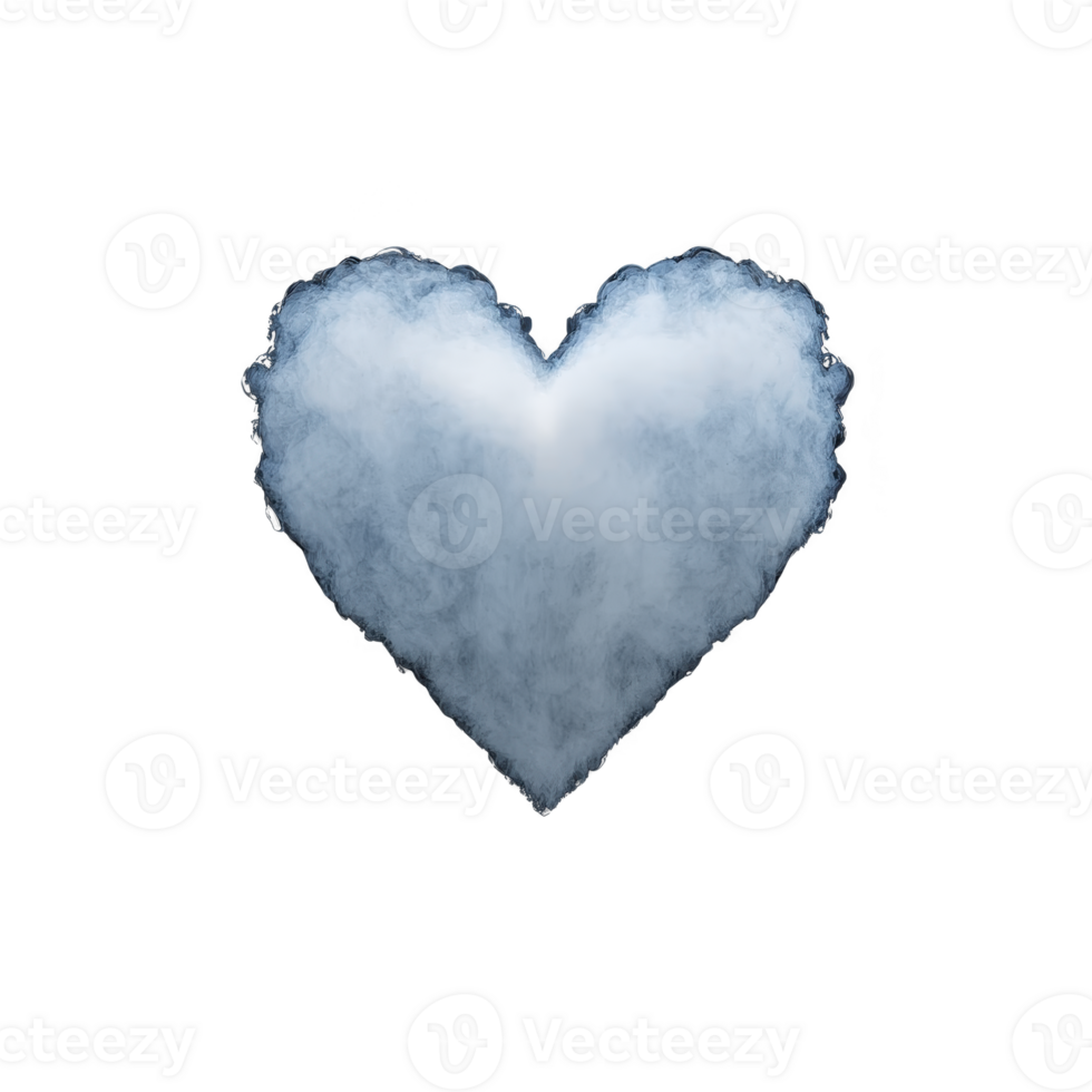 Fluffy white cloud shaped like heart floats against transparency background, evoking feelings of love and serenity. soft, airy texture contrasts with dark backdrop, creating striking visual png