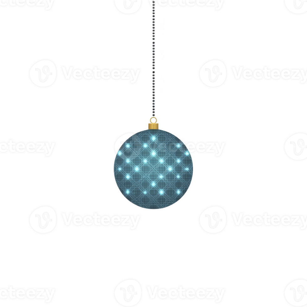 Glowing blue ornament with geometric pattern hangs against transparency background, creating festive and modern holiday decoration. intricate design adds touch of elegance and charm png