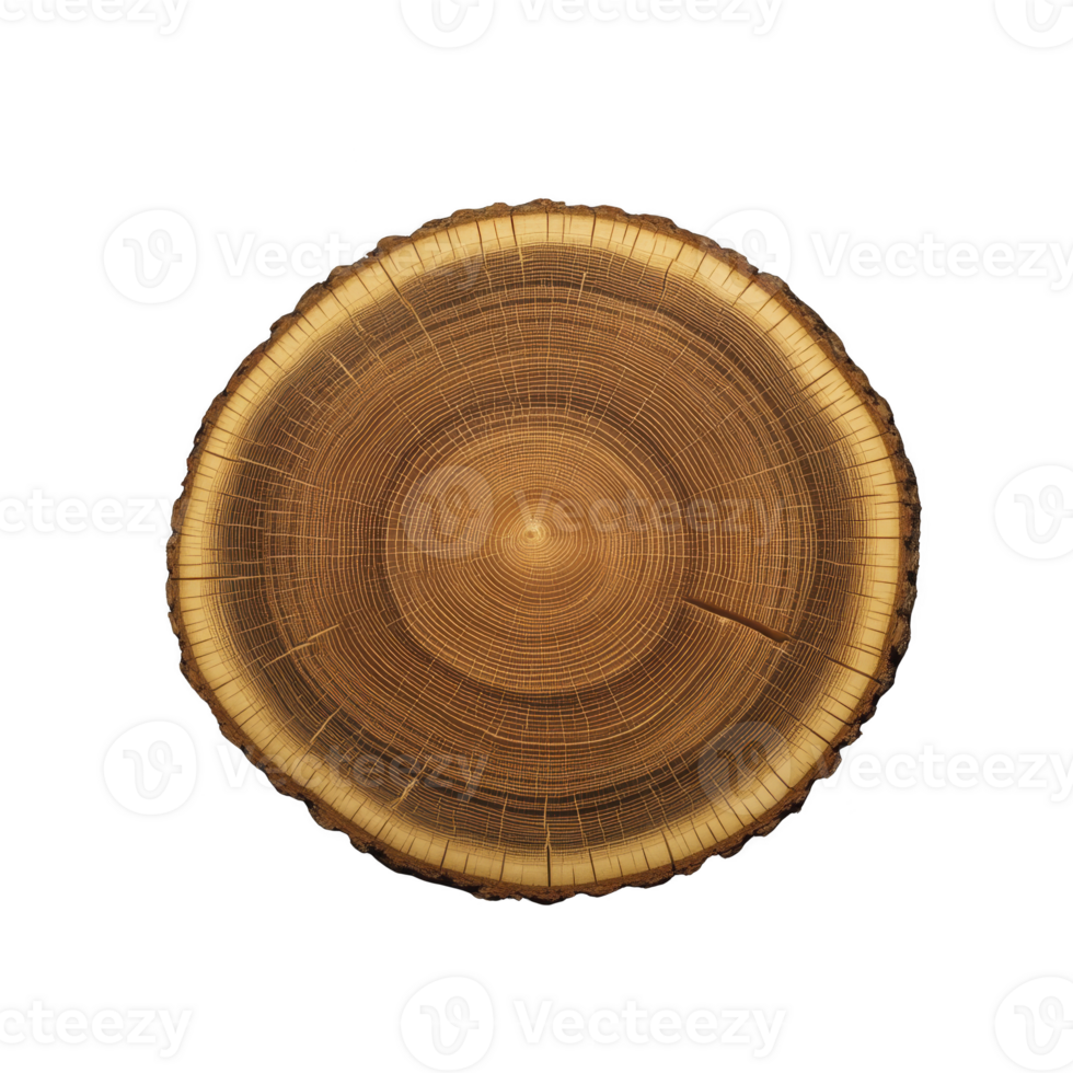 Cross section of tree trunk reveals detailed growth rings, showcasing natural texture and age of wood. concentric circles highlight tree history and environmental conditions png