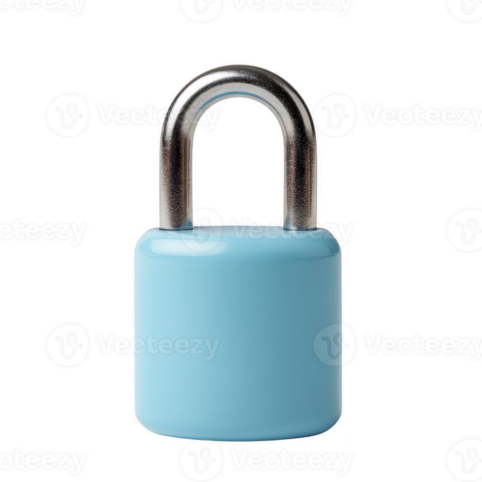 Blue padlock with shiny metal shackle, isolated on transparency background, symbolizes security and protection. simple design and vibrant color make it visually appealing png