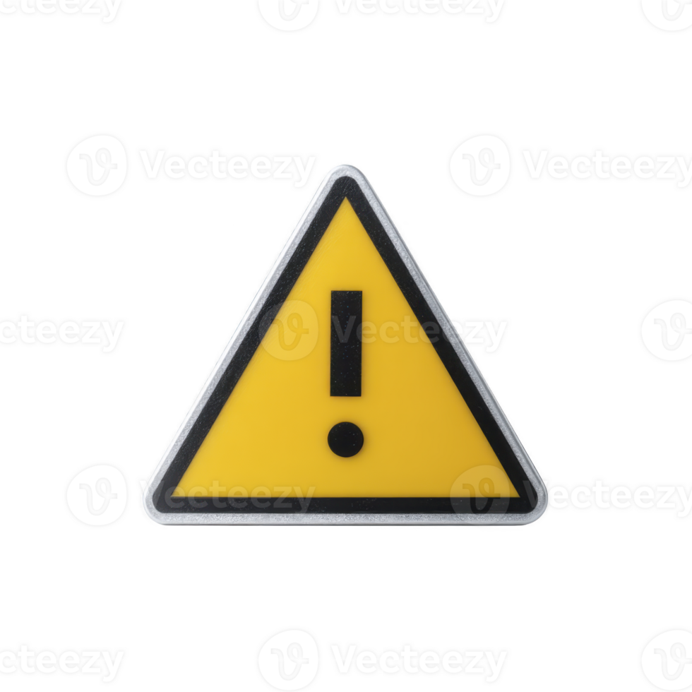 Yellow triangular warning sign with black exclamation mark, symbolizing caution or alert. sign is commonly used to indicate potential hazards or important information png