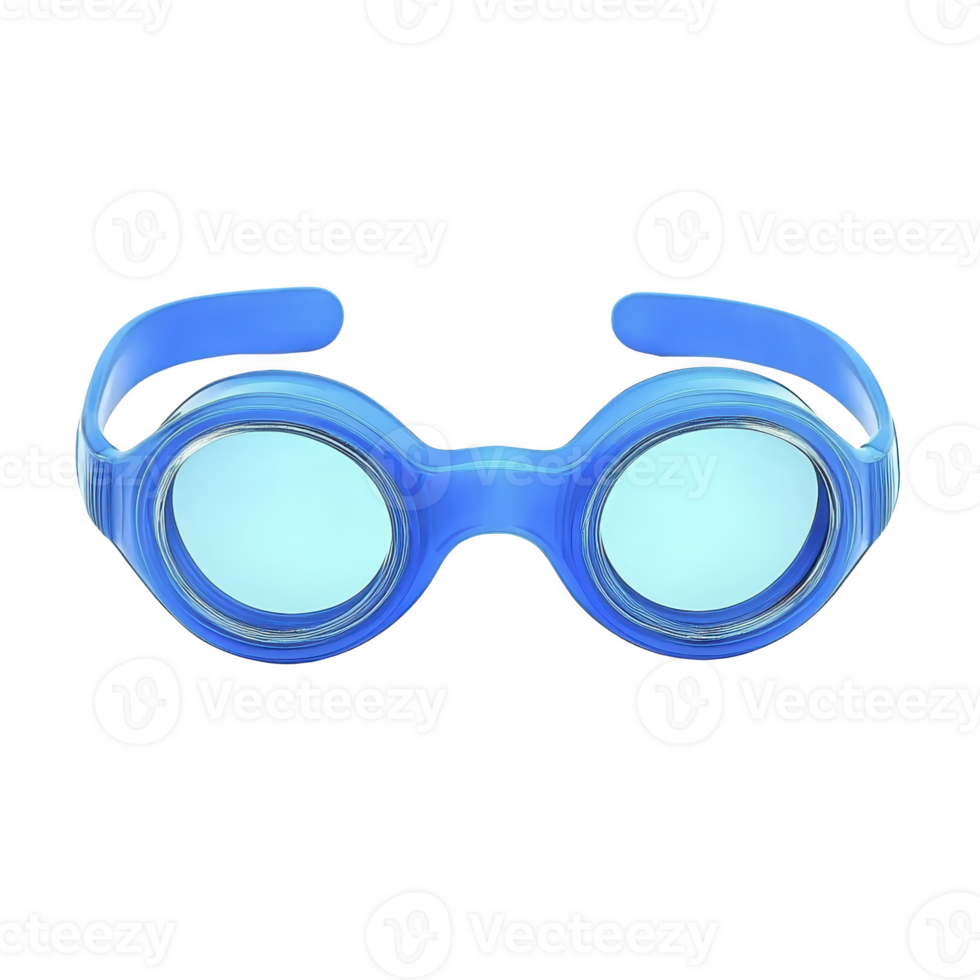 Pair of blue swimming goggles with clear lenses, designed for water sports and swimming activities. goggles feature adjustable straps for secure fit and sleek, modern design png