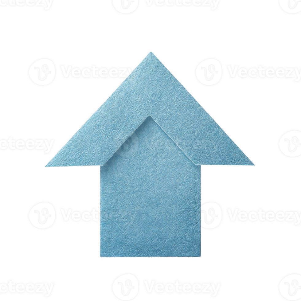 Blue textured arrow pointing upwards, made from felt like material, isolated on transparency background. arrow has simple geometric design, conveying sense of direction and progress png