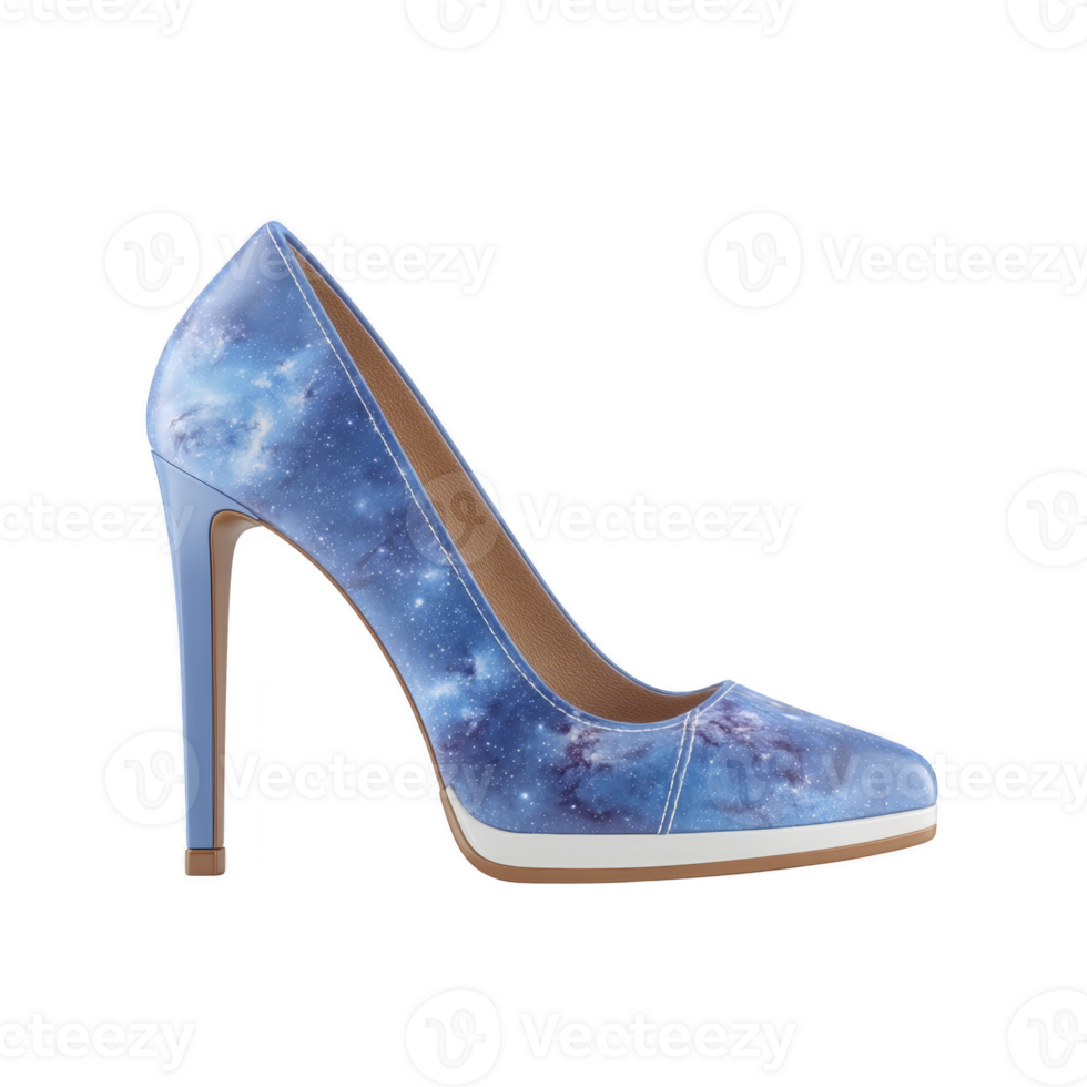 High heeled shoe with galaxy print design, featuring stiletto heel and sleek silhouette, perfect for adding cosmic touch to any outfit png