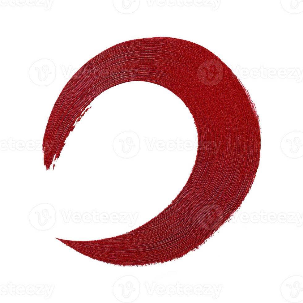 Red crescent brushstroke forms bold, artistic design on transparent background, evoking sense of movement and creativity. textured stroke adds depth and character png