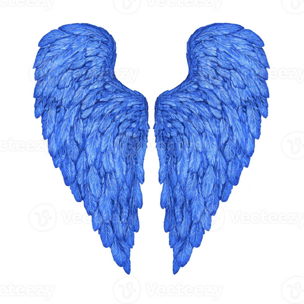 Blue angel wings with detailed feathers create striking and ethereal appearance, symbolizing freedom and spirituality. vibrant color adds modern twist to classic imagery png