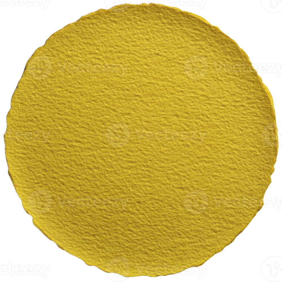 Textured yellow circle with rough surface, resembling piece of paper or fabric, stands out against plain background, evoking sense of simplicity and creativity png