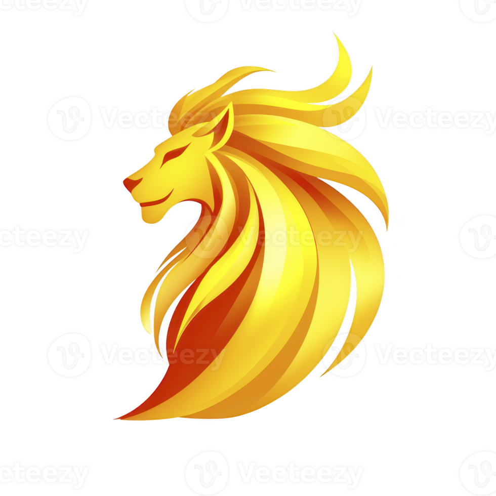 Stylized golden lion head with flowing mane, symbolizing strength and elegance. design features smooth curves and gradient of yellow to orange, creating dynamic and majestic appearance png