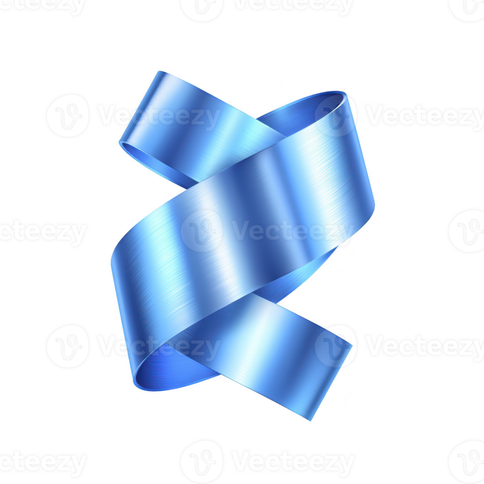Shiny blue metallic ribbon twists elegantly against transparent background, creating modern and sleek design. ribbon reflective surface adds sense of depth and dimension png