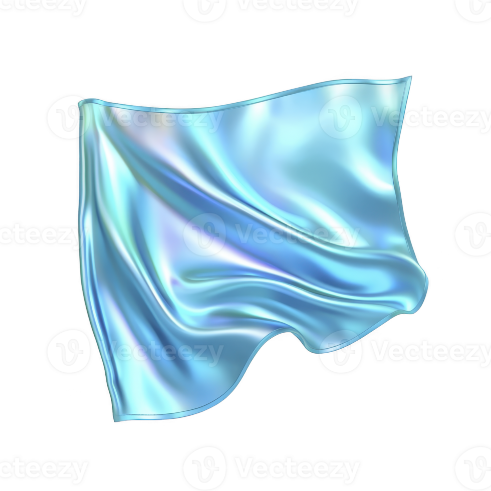 Shiny, iridescent blue flag waves gracefully against transparent background, showcasing its smooth, silky texture and reflective surface. flag fluid motion adds sense of elegance png