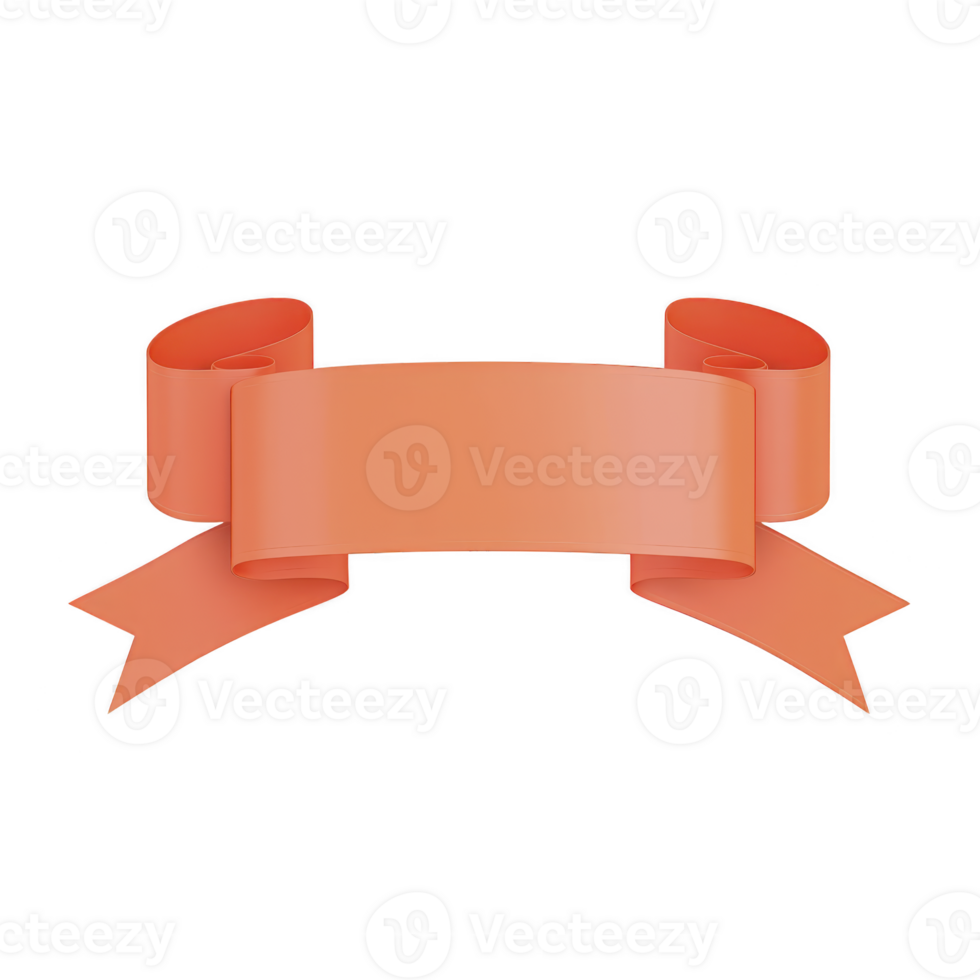 Elegant orange ribbon banner with curled ends, perfect for adding decorative touch to designs or highlighting text. smooth curves and vibrant color create cheerful and inviting appearance png