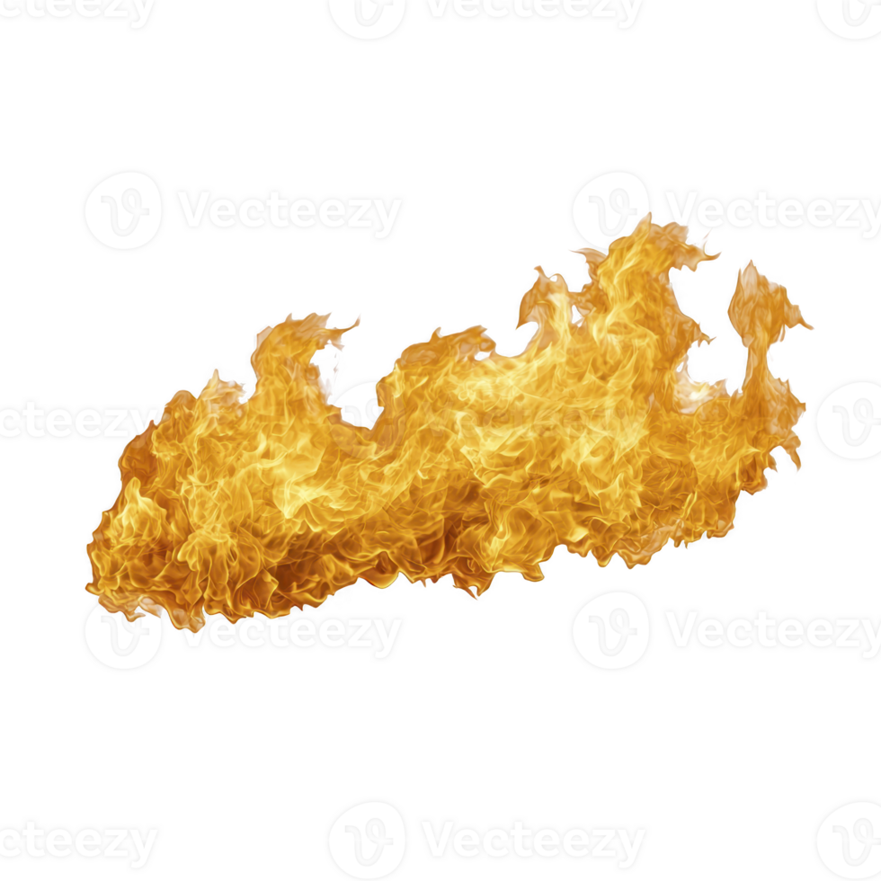 Dynamic image of blazing fire with bright orange and yellow flames against transparent background, conveying energy and intensity png