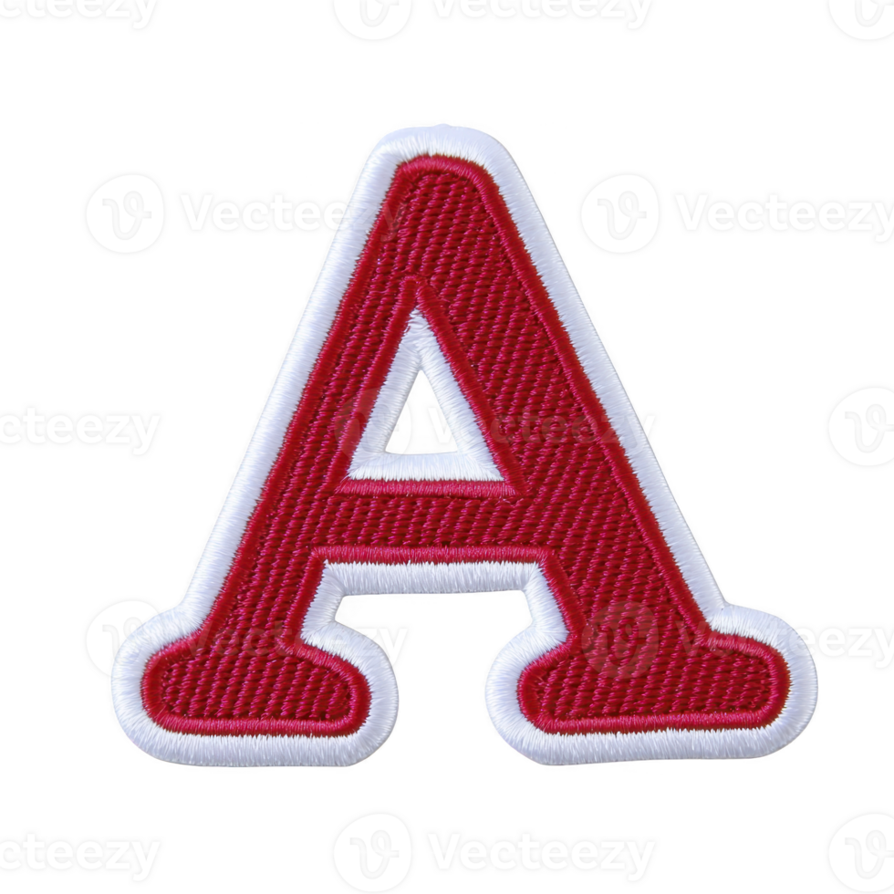 Red embroidered letter patch with white border, often used for clothing or accessories, stands out against plain background. bold design is eye catching and versatile png
