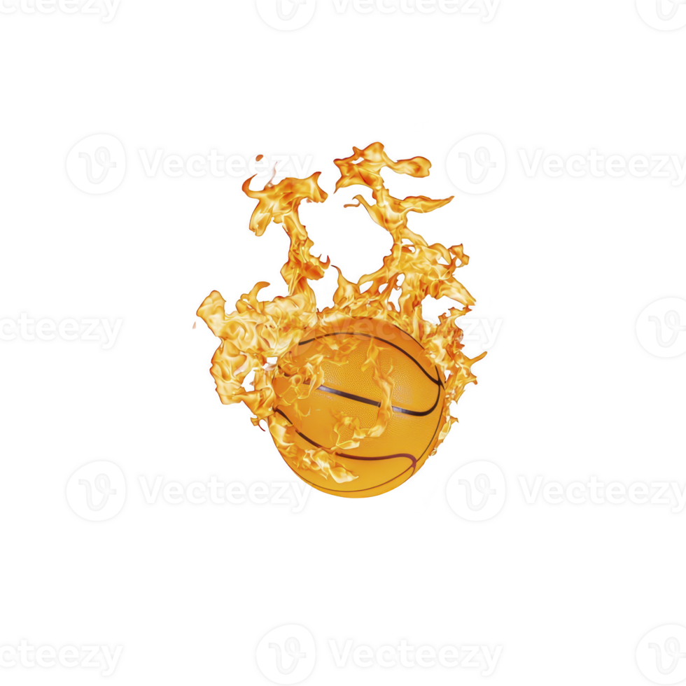 Flaming basketball with dynamic flames creates intense and energetic visual, symbolizing passion and excitement in sports. fiery design adds sense of motion and heat png