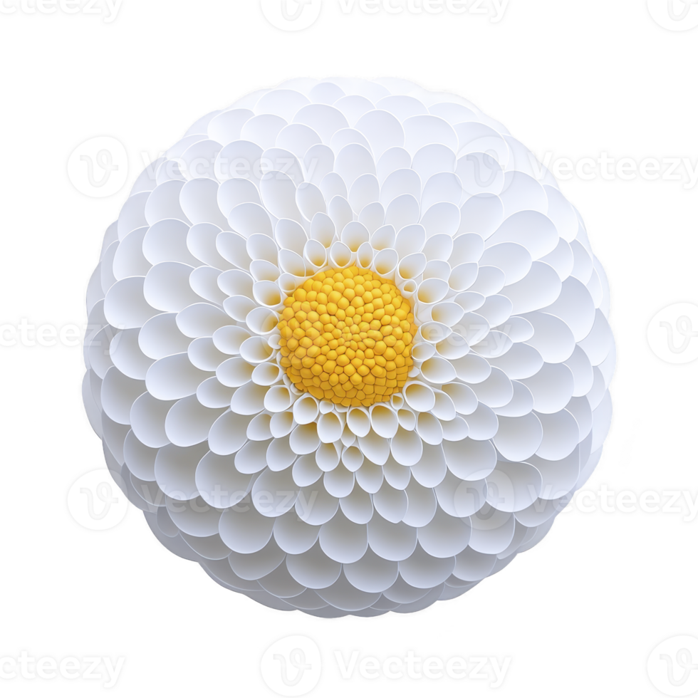 White paper flower with yellow center, resembling daisy, is crafted with intricate layers of petals, showcasing delicate artistry and creativity png