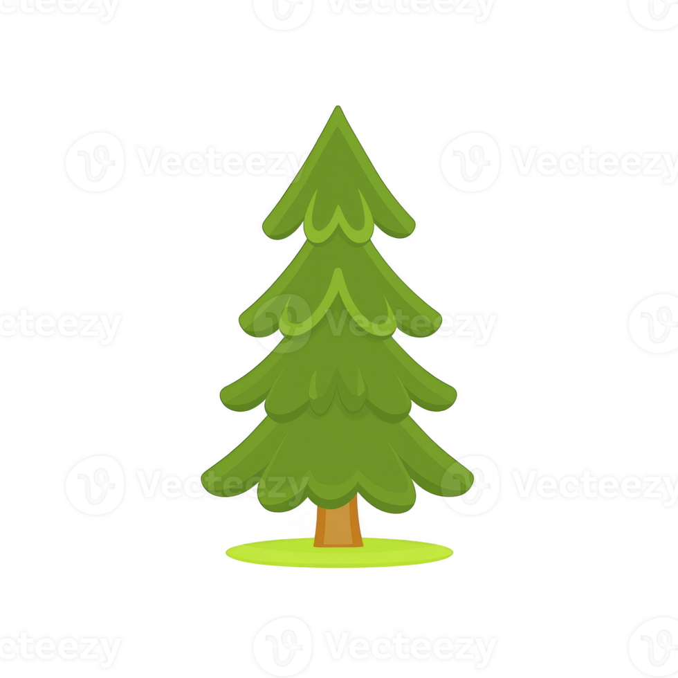 Simple illustration of green pine tree with layered branches and brown trunk, set against plain background. tree is stylized and cartoon like, evoking cheerful and natural vibe png