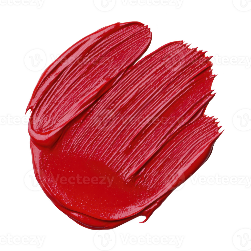 Vibrant red paint smear with textured brush strokes on transparent background, showcasing bold and artistic expression png