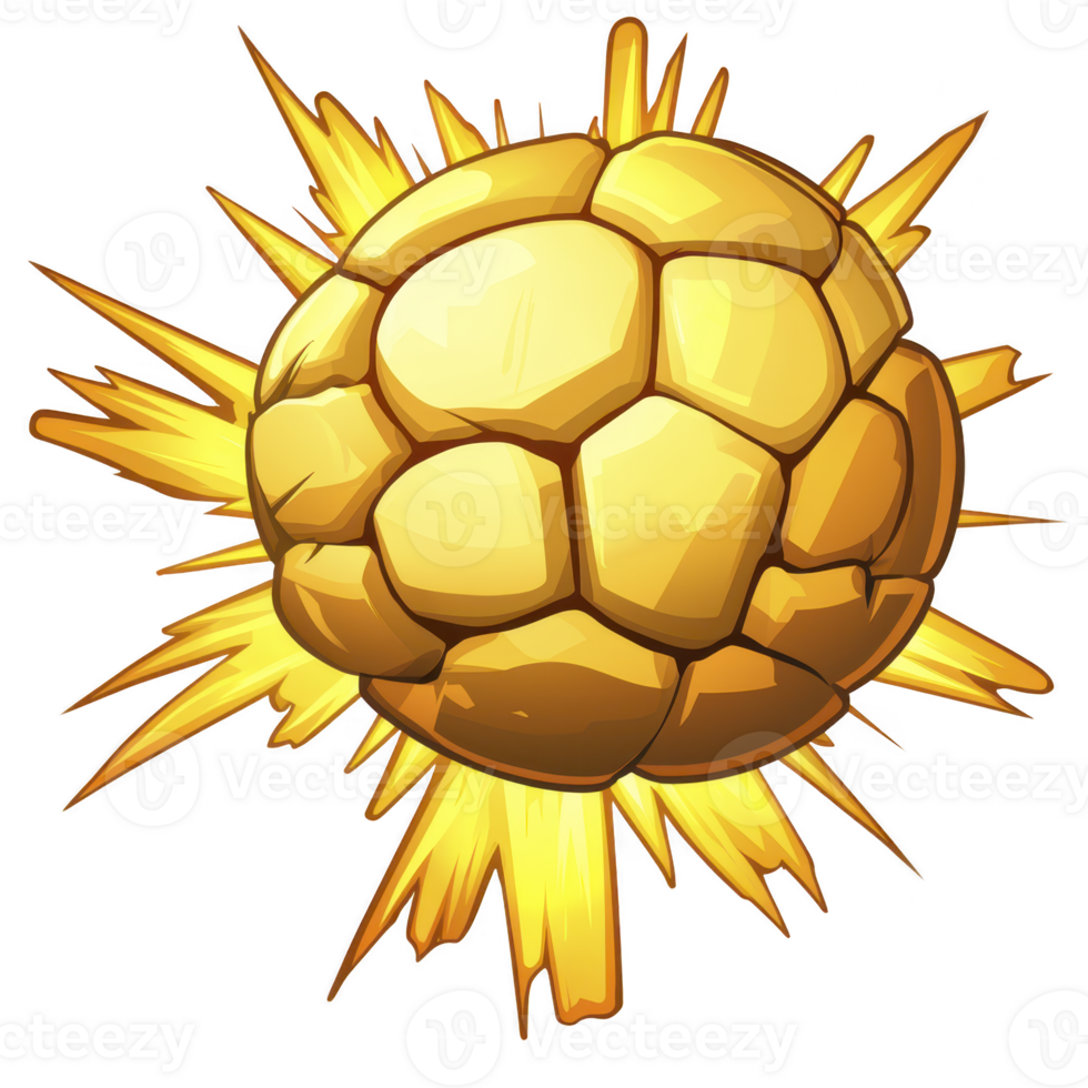 Vibrant, cartoon style golden explosion with spherical center and dynamic yellow rays radiating outward, creating sense of energy and impact png