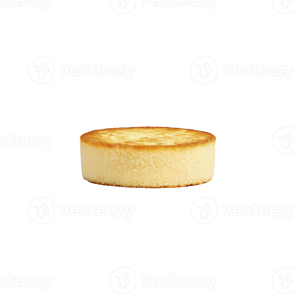 Perfectly baked, golden brown sponge cake sits plain background, showcasing its fluffy texture and even surface. cake simplicity highlights its potential for decoration or serving as dessert base png