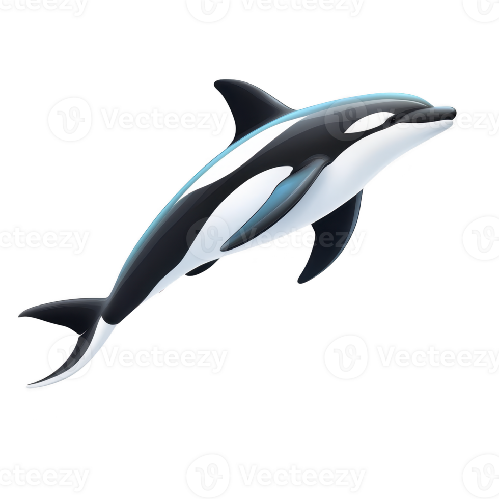 Realistic illustration of dolphin leaping gracefully out of water, showcasing its sleek body and smooth skin. dolphin dynamic pose captures sense of freedom and playfulness png