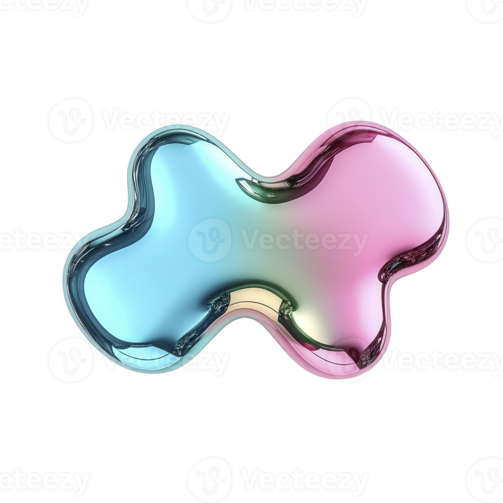 Colorful, abstract 3D shape with glossy surface, blending blue, pink, and purple hues, resembling liquid or gel like form. smooth, reflective texture adds futuristic feel png