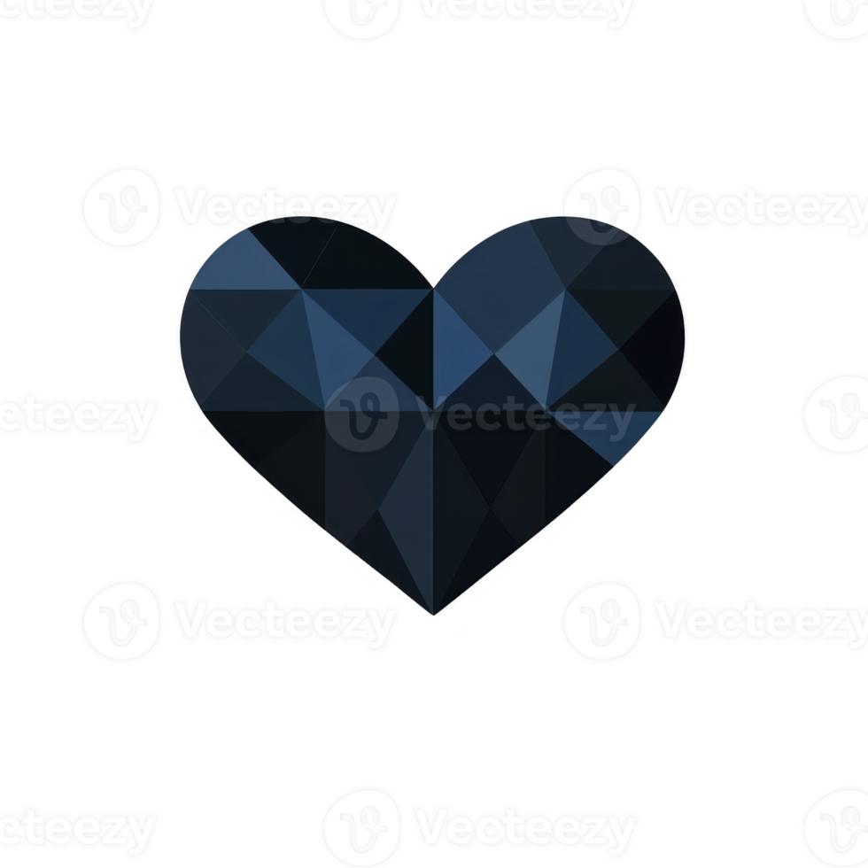 Geometric heart design featuring shades of blue and black, creating modern and abstract appearance. angular shapes form unique and artistic representation of heart png