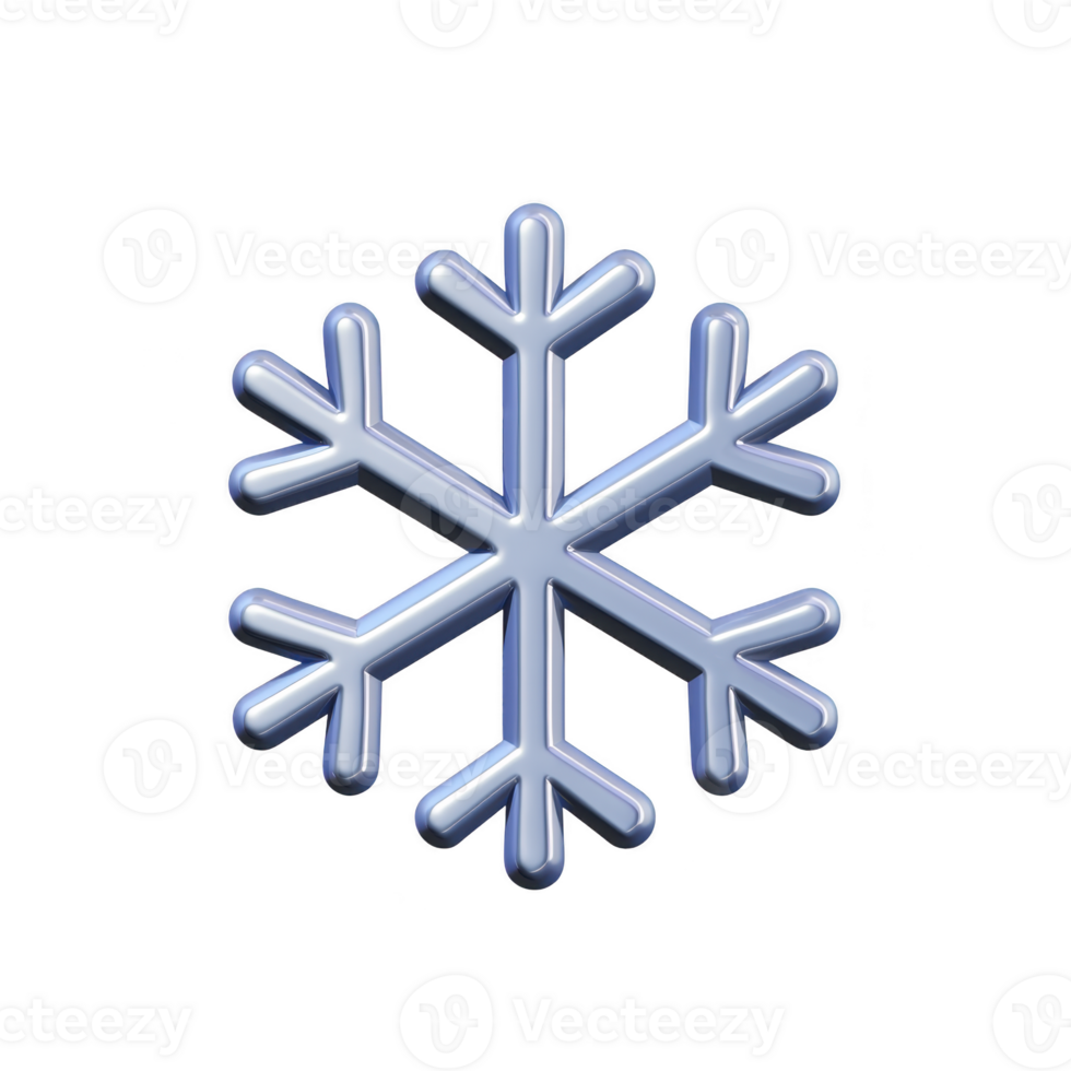 Blue snowflake icon with simple, symmetrical design, representing winter and cold weather. snowflake has six branches and glossy appearance, often used in seasonal decorations png