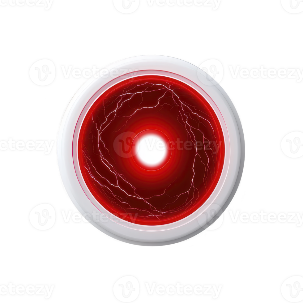 Glowing red circular design with bright center and electric like patterns creates futuristic and intense visual effect. image evokes sense of energy and technology png