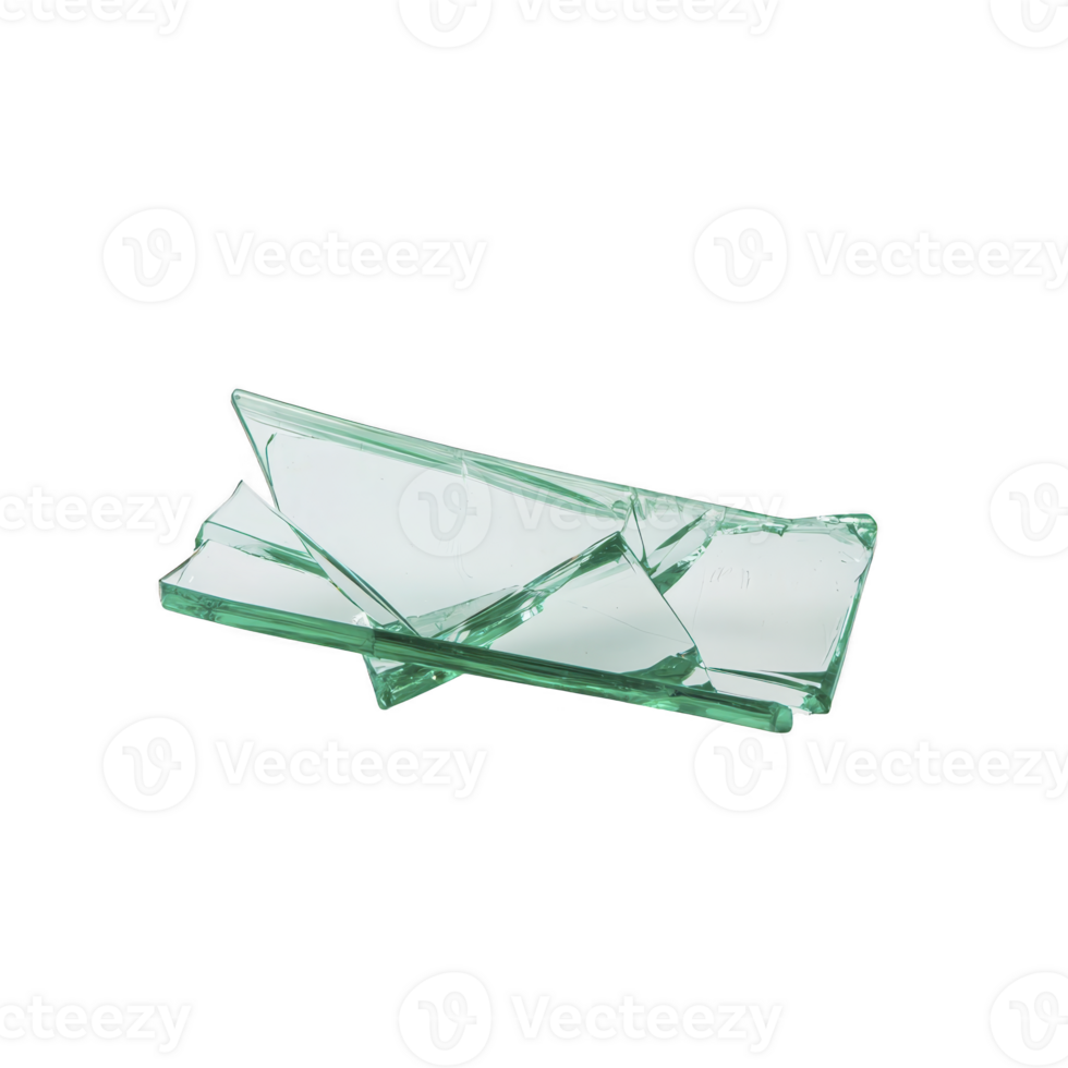 Broken glass shards isolated on transparency background, showcasing sharp edges and transparent texture. fragments are arranged in scattered manner, highlighting their jagged nature png