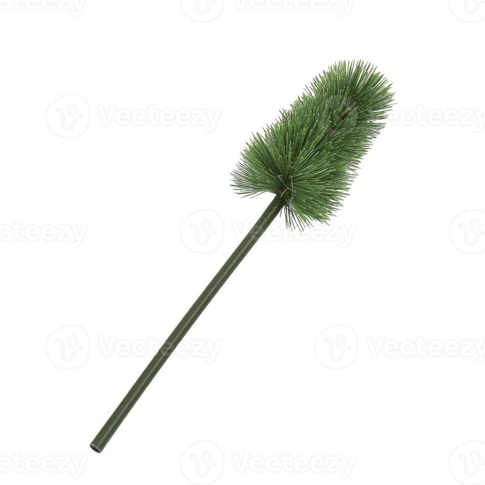 Green bottle brush with long handle, designed for cleaning bottles and narrow containers, isolated on transparency background. bristles are dense and arranged in cylindrical shape png
