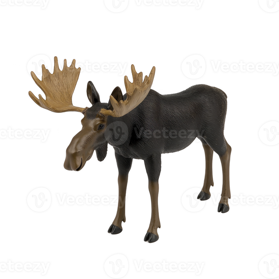 Realistic 3D rendering of moose with large antlers, standing on plain background. moose is depicted in natural pose, showcasing its distinctive features and textured fur png