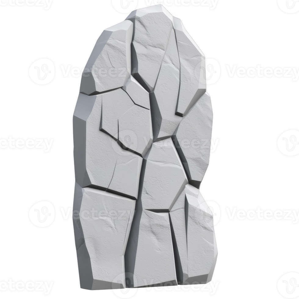 Tall, abstract stone sculpture with geometric facets and rough texture stands upright, resembling modern art piece. monochromatic gray color adds minimalist and contemporary feel png