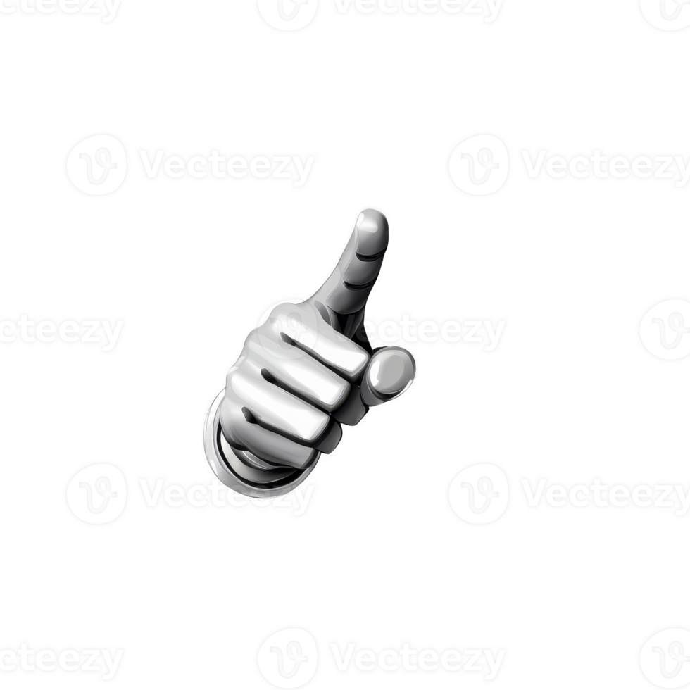 3D metallic hand with pointing finger gesture, symbolizing direction or emphasis. shiny silver finish gives it modern and sleek appearance, often used in digital interfaces or icons png