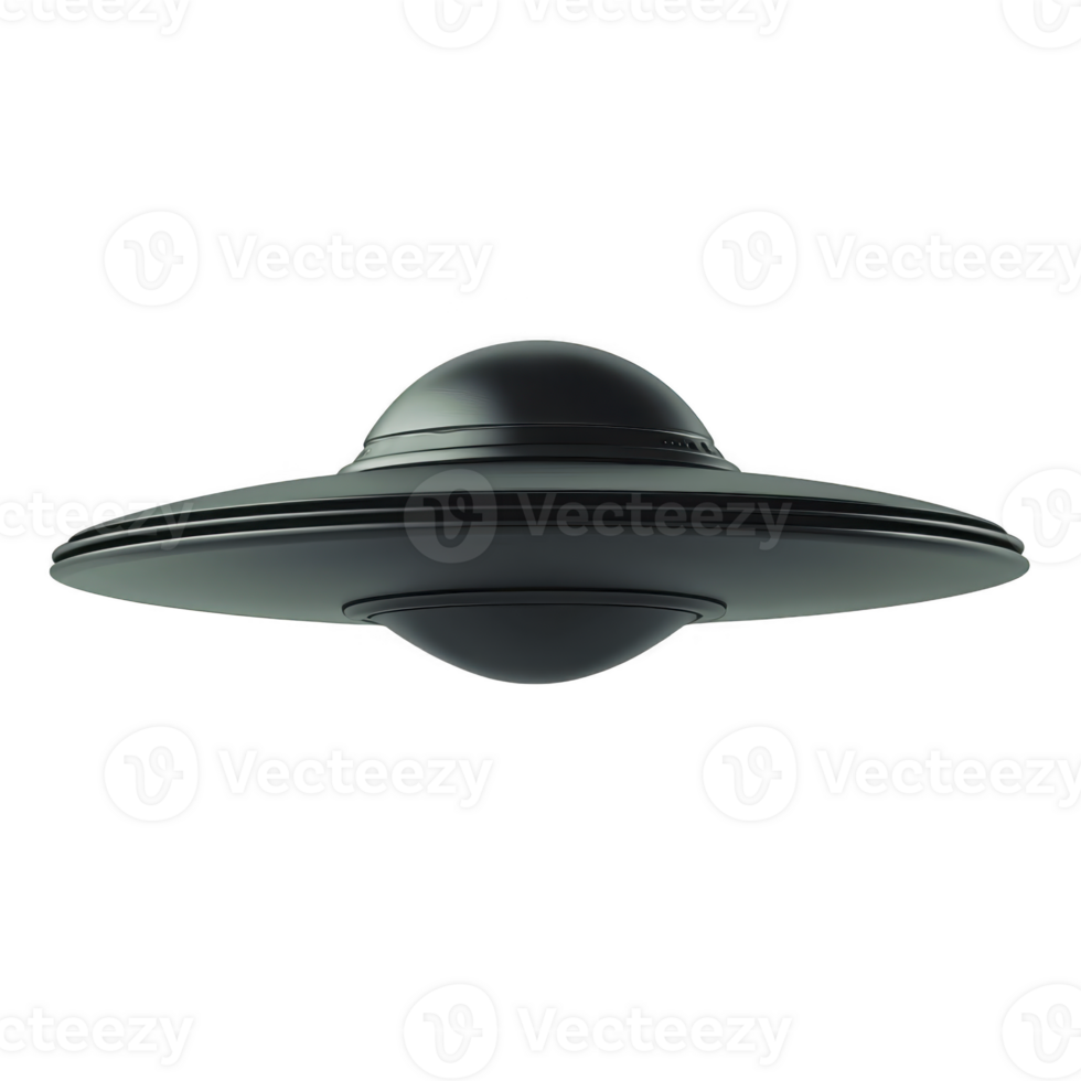 Sleek, metallic UFO with classic saucer shape hovers against transparency background, evoking mystery and intrigue. smooth, reflective surface suggests advanced technology png