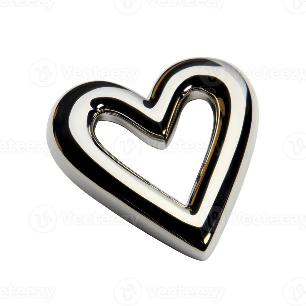 Shiny, metallic heart shaped object with striped black and white pattern, reflecting light. design is modern and abstract, creating sleek and stylish appearance png