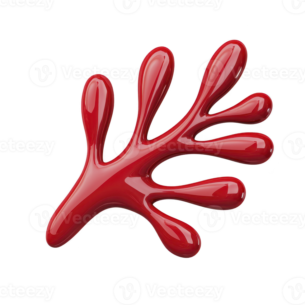 Shiny, abstract red shape resembling stylized splash or organic form, with smooth curves and glossy finish, isolated on transparency background png