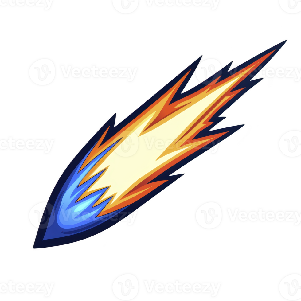 Vibrant, fiery comet with glowing blue and orange tail streaks across transparency background, symbolizing speed and energy png